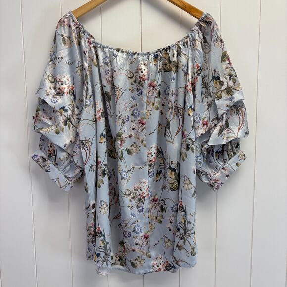Easel Women's Satin Floral Boho Cottage Blouse Size M Feminine Puff Sleeve NWT - Picture 8 of 11